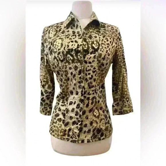 CHICO’S - Additions by Chico’s  brown leopard/alligator button up blouse - Picture 4 of 6